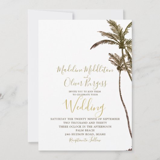 Invitation Palm Tree Elegant Mariage moderne Tropical (Dos)