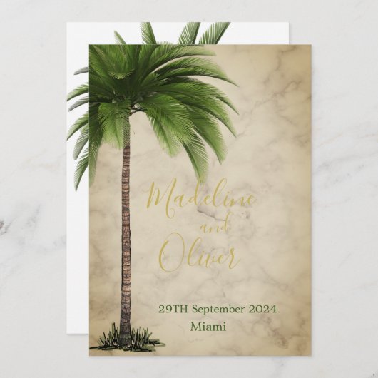 Invitation Palm Tree élégant moderne Tropical élégant Mariage (Devant / Derrière)