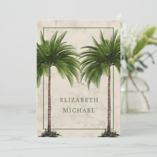Invitation Palm Tree élégant vert moderne Formal Chic Mariage (Debout devant)