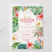 Invitation Palm Tree Feuilles Fleurs tropicales été Sweet 16 (Devant)