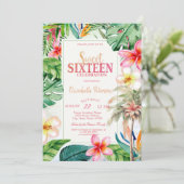 Invitation Palm Tree Feuilles Fleurs tropicales été Sweet 16 (Debout devant)