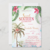 Invitation Palm Tree Fleurs tropicales été doux 16 Party (Devant)