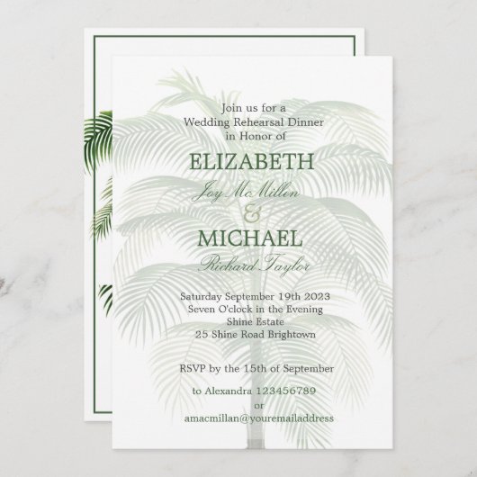 Invitation Palm Tree Mariage élégant Chic moderne répétition (Devant / Derrière)