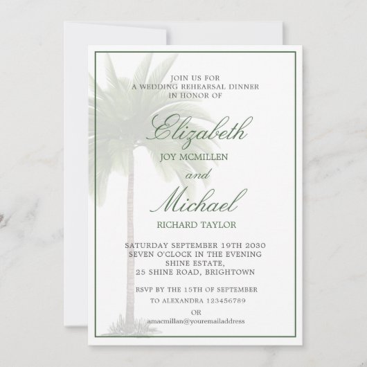 Invitation Palm Tree Mariage élégant Répétition chic moderne (Devant)
