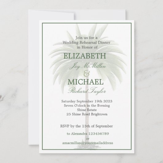 Invitation Palm Tree Mariage élégant Répétition chic moderne (Devant)