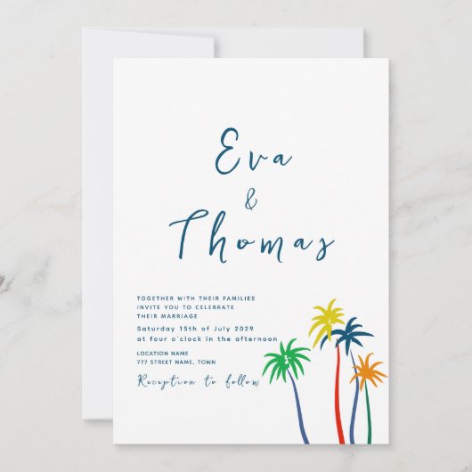Invitation Palm Tree Minimal Beach Wedding (Devant)