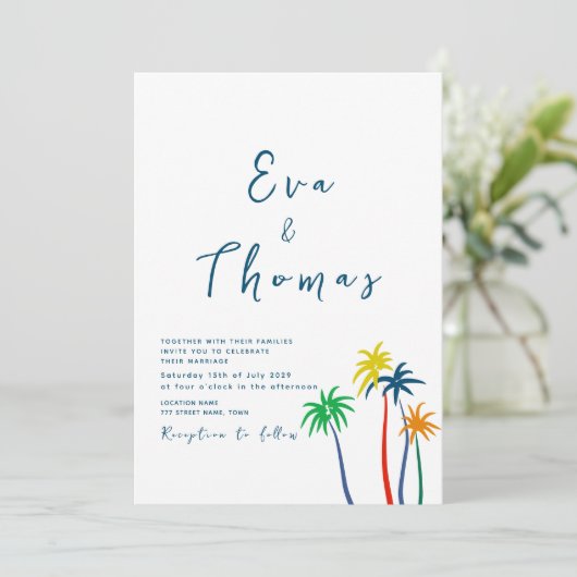Invitation Palm Tree Minimal Beach Wedding (Debout devant)