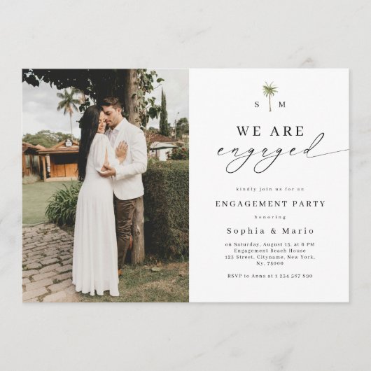 Invitation Palm Tree Monogram Beach Engagement Party (Devant)