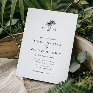 Invitation Palm Tree Monogramme Destination Tropicale Mariage