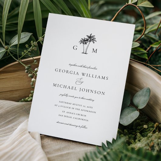 Invitation Palm Tree Monogramme Destination Tropicale Mariage
