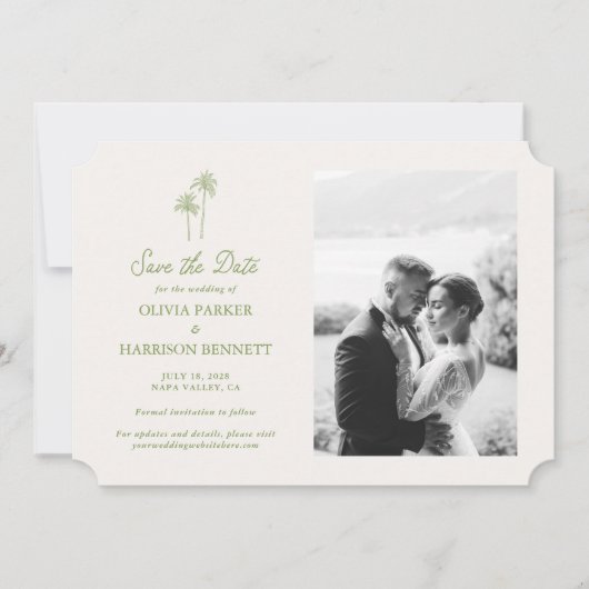Invitation Palm Tree Photo Wedding Save the Date (Devant)