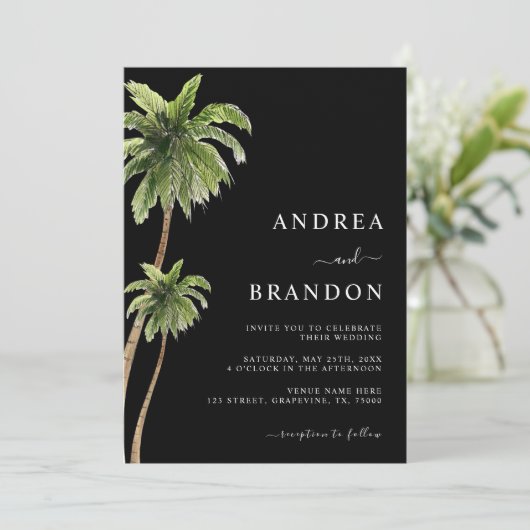 Invitation Palm Tree Plage de sable tropical Mariage tout en (Debout devant)