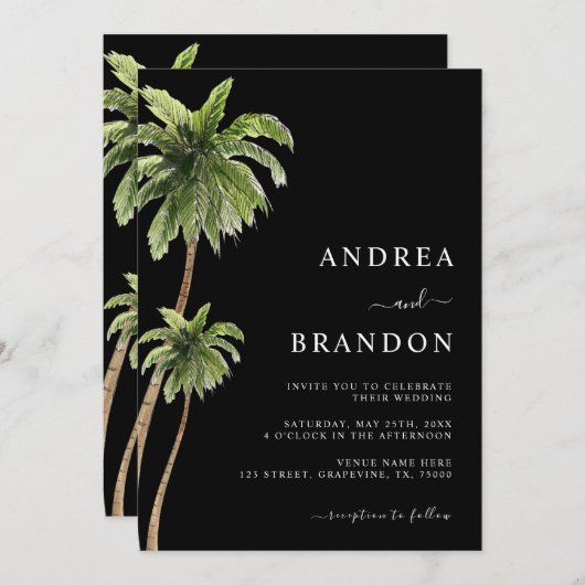 Invitation Palm Tree Plage de sable tropical Mariage tout en (Devant / Derrière)
