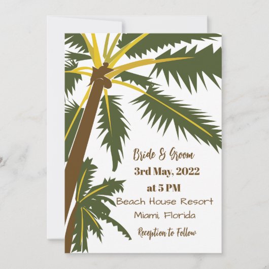 Invitation Palm Tree Plage tropicale Destination Mariage (Devant)