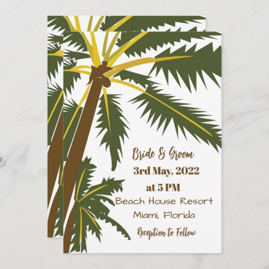 Invitation Palm Tree Plage tropicale Destination Mariage (Devant / Derrière)