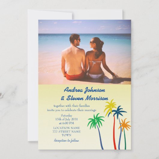 Invitation Palm Tree Retro Mariage de plage tropicale (Devant)
