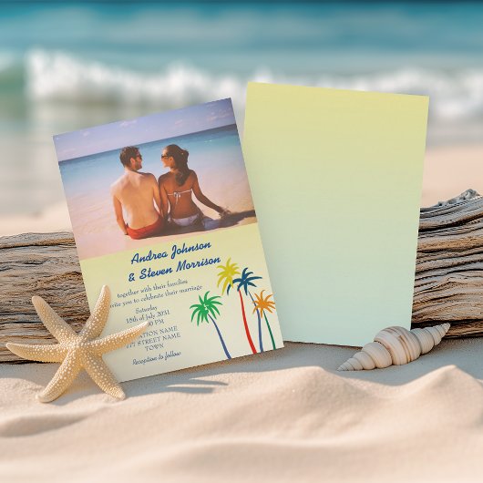 Invitation Palm Tree Retro Mariage de plage tropicale