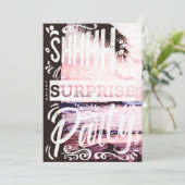 Invitation Palm Tree Shh Surprise Party Sunset Beach Birthday (Debout devant)
