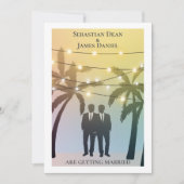 Invitation Palm Tree String Lights Deux Groom Gay Mariage (Devant)