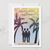 Invitation Palm Tree String Lights Deux Groom Gay Mariage (Devant)