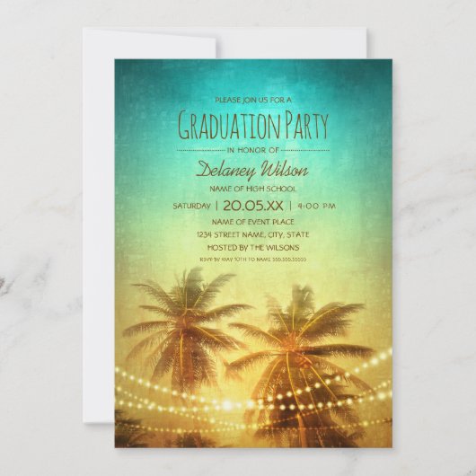 Invitation Palm Tree Sunset Beach Tropical Graduation Party (Devant)