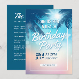 Invitation Palm Tree Sunset Plage adulte Anniversaire