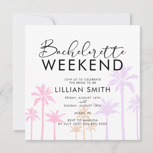 Invitation Palm Tree Tropical Bachelorette Week-end (Devant)
