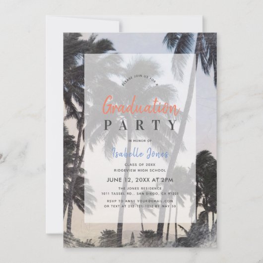 Invitation Palm Tree & Tropical Beach Graduation (Devant)
