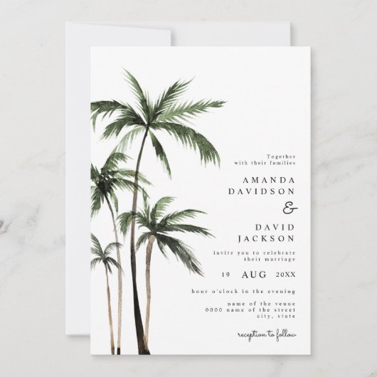 Invitation Palm Tree Tropical Island Minimal Beach Wedding In (Devant)