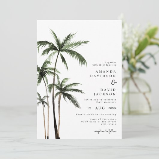 Invitation Palm Tree Tropical Island Minimal Beach Wedding In (Debout devant)