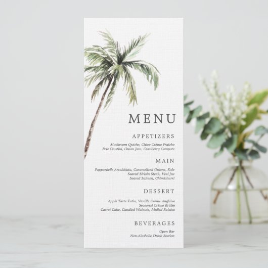 Invitation Palm Tree Tropical | Minimal Wedding Serif Menu (Debout devant)