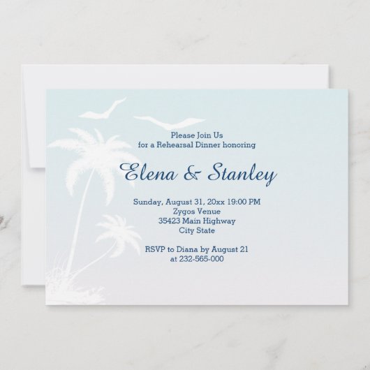 Invitation Palm tree tropical plage mariage dîner de répétiti (Dos)