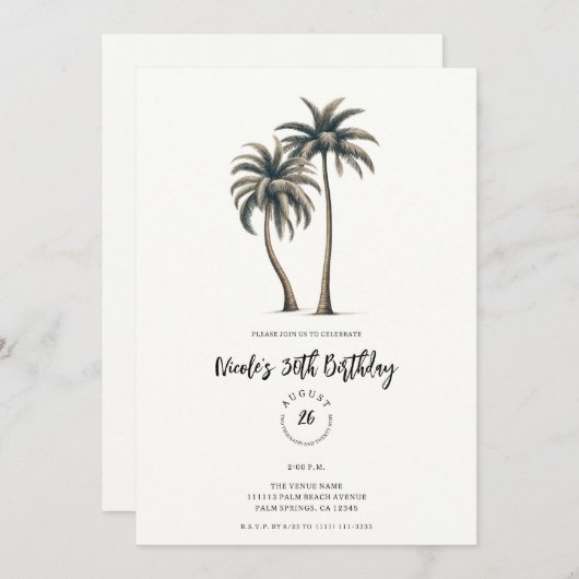 Invitation Palm Tree Tropical Rustic Coastal Anniversaire (Devant / Derrière)