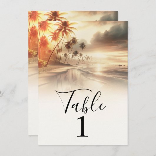Invitation Palm Trees Coastal Beach Sunrise Table Numéro (Devant / Derrière)