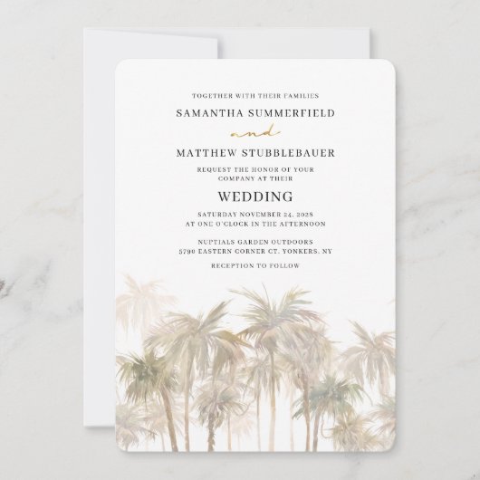 Invitation Palm Trees Coastal Destination Mariage (Devant)