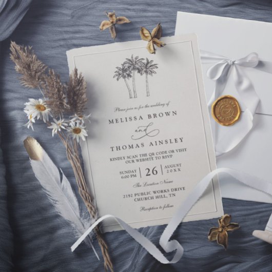 Invitation Palm Trees Minimalist Destination QR Code Wedding