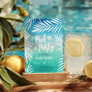 Invitation Palm Tropical Blue Ombre Sweet 16 Pool Party
