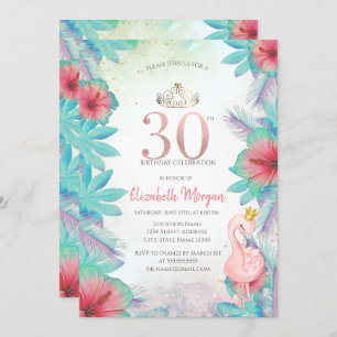 Invitation Palm tropical Feuille Hibiscus Flamant rose rose 3