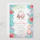 Invitation Palm tropical Feuille Hibiscus Flamant rose rose 4 (Devant)