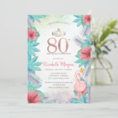 Invitation Palm tropical Feuille Hibiscus Flamant rose rose 8 (Debout devant)