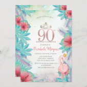 Invitation Palm tropical Feuille Hibiscus Flamant rose rose 9 (Devant / Derrière)