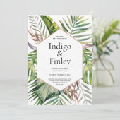 Invitation Palm Tropical moderne Feuille Mariage (Debout devant)