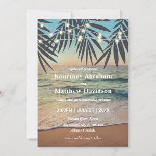 Invitation Palm Tropical Personnalisé Mariage Plage Éclairage