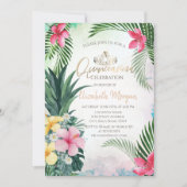 Invitation Palme d'été Quinceañera d'ananas à fleurs tropical (Devant)