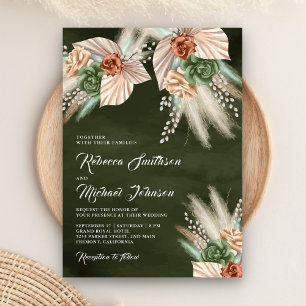 Invitation Palme d'ivoire Terme Pampas Sage Mariage vert