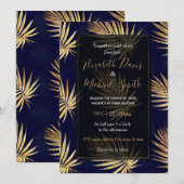 Invitation Palme d'or bleu tropicale Verdure Feuille (Devant / Derrière)