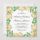 Invitation Palme Monstera Verte et Or Tout en un Mariage (Devant)
