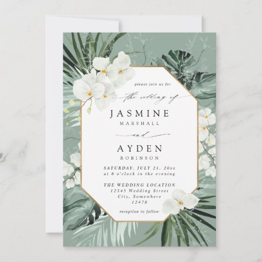 Invitation Palme tropicale & blanc Mariage floral V2B LNM Ver (Devant)
