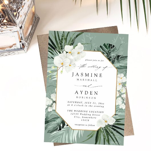 Invitation Palme tropicale & blanc Mariage floral V2B LNM Ver