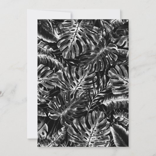 Invitation Palme tropicale blanche et noire Feuille douce 16 (Dos)